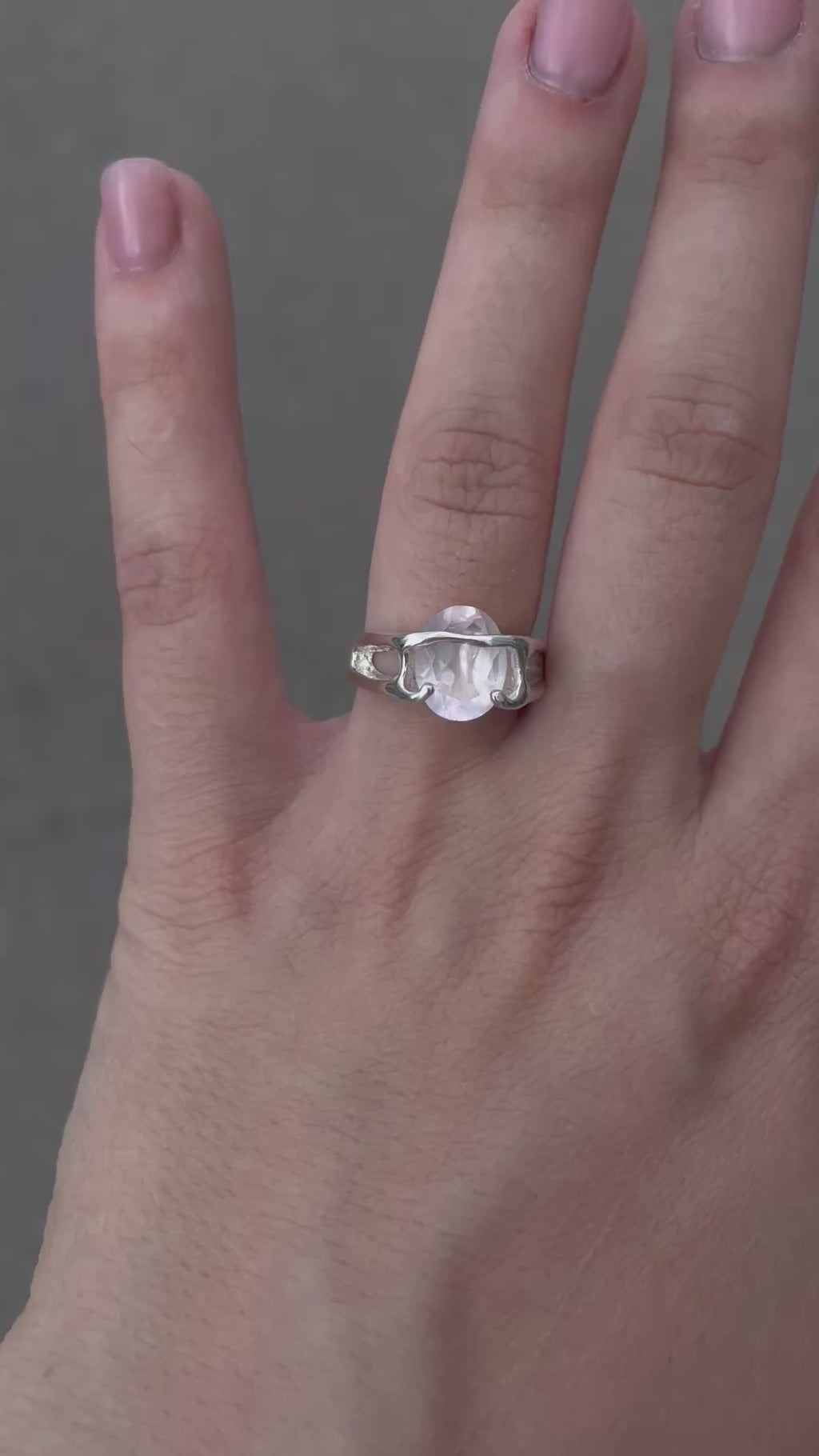 Pink quartz Silver ring