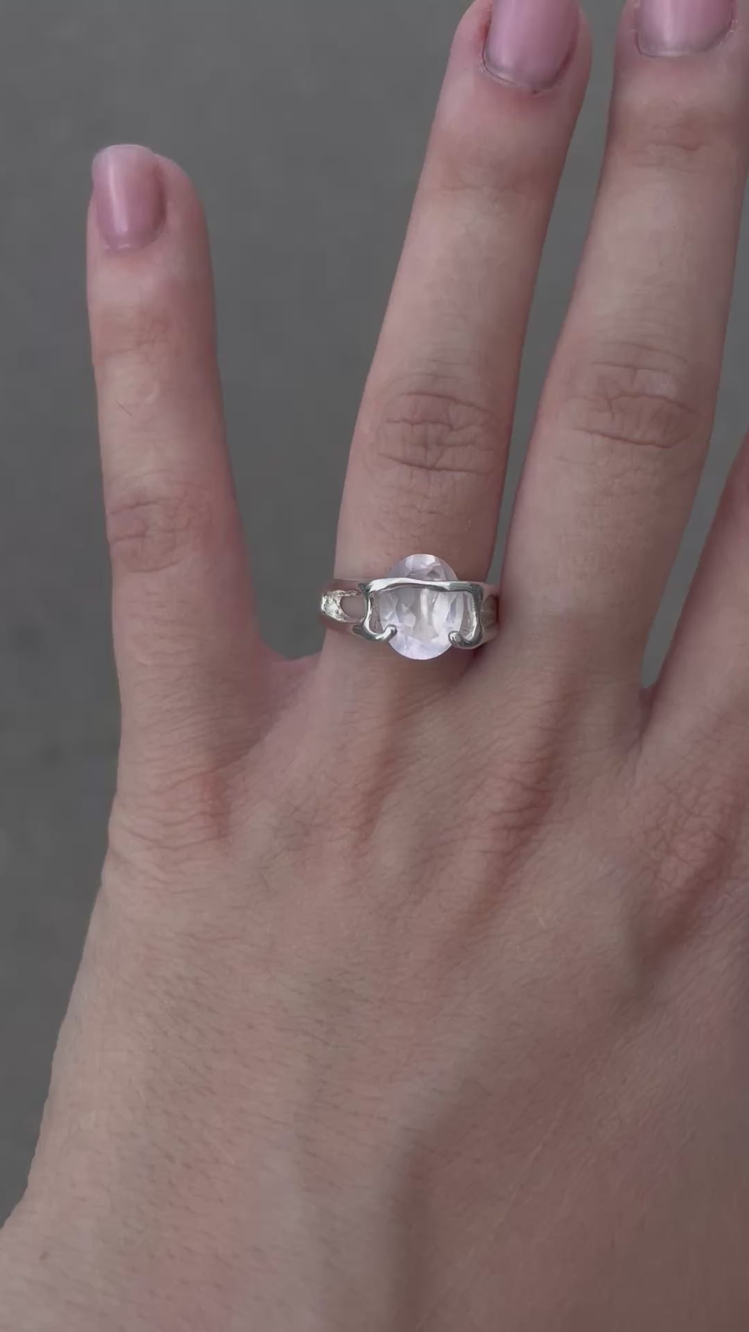 Pink quartz Silver ring